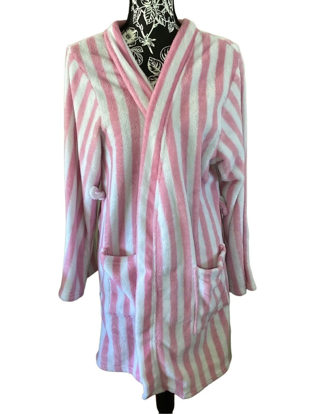 PJ Couture Striped Fleece Bath Robe Sleepwear Pajamas Comfort Winter Soft Cozy